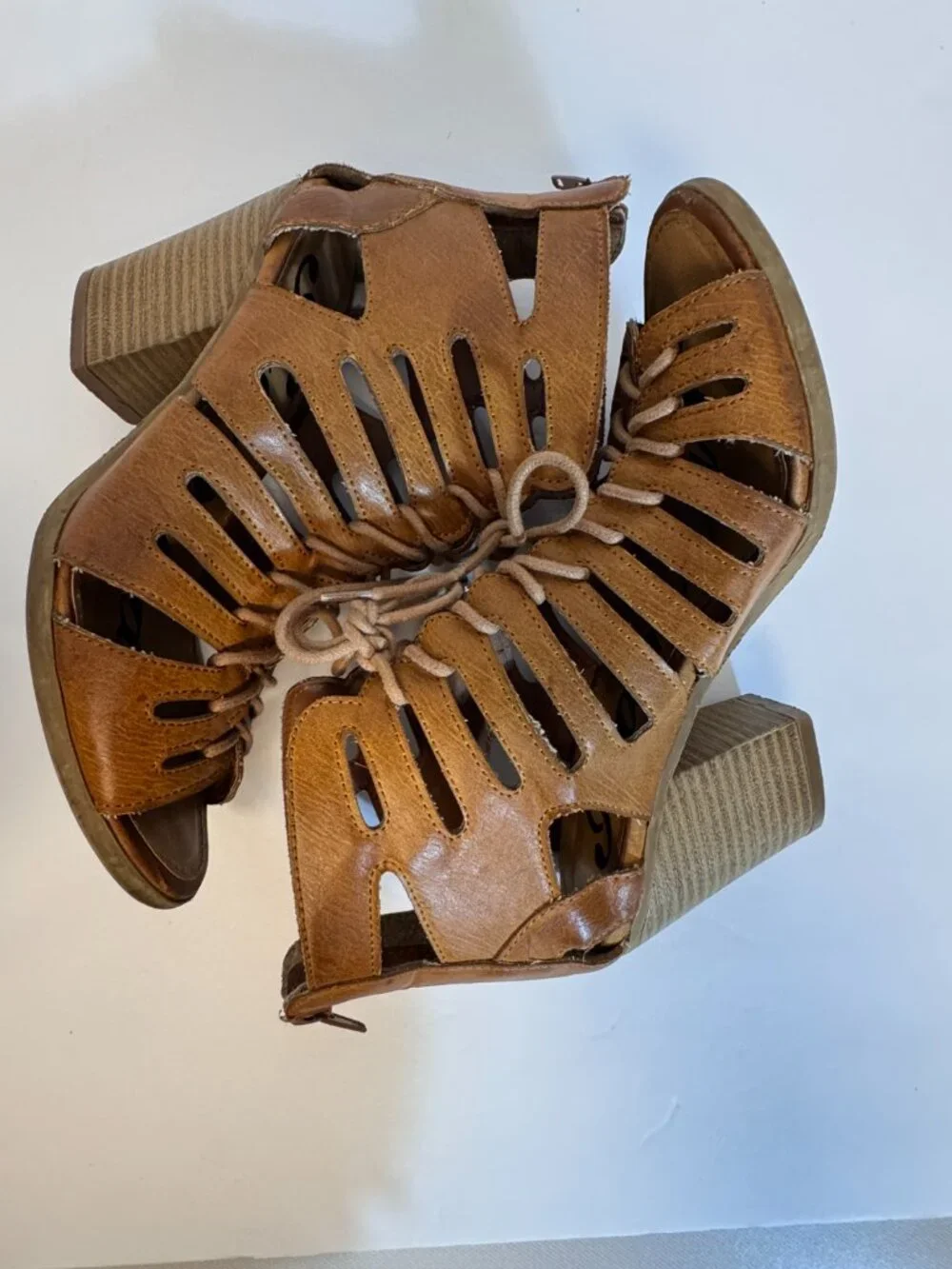 Rampage Lace Up Gladiator Style Bootie Sandals Sz 8 Brown Block Heel
